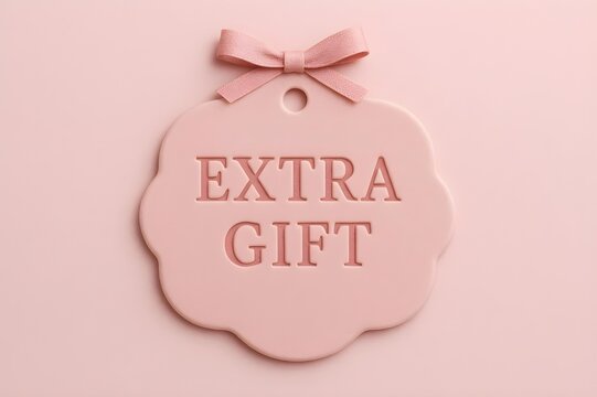 Extra Gift Tag Design: 3D Rendered Pastel Pink Label with Elegant Bow for Special Offers, Freebies, and Customer Loyalty Programs