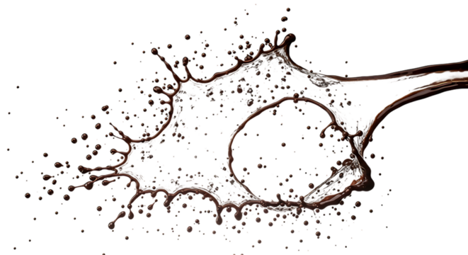 Abstract water splash with golden outline isolated on transparent background