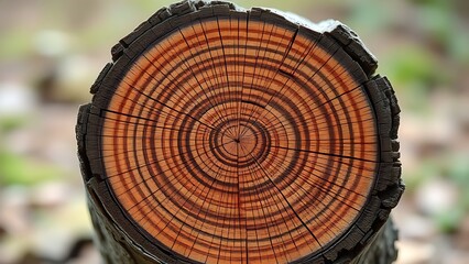 crosssection. A detailed cross-section of a tree stump, highlighting natural wood grain and age rings in even lighting. gardening catalogs.