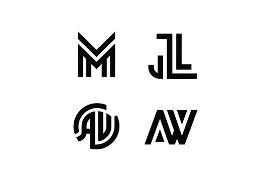 A collection of four different black and white letter based logo designs