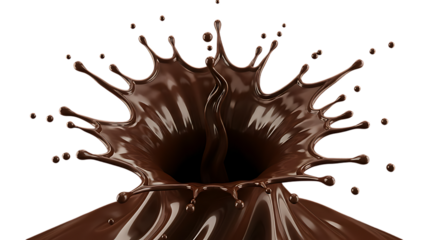 Chocolate splash crown with droplets isolated on transparent background for design use