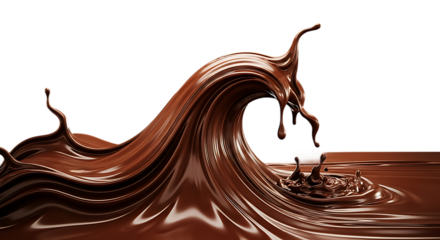 Chocolate wave splash isolated on transparent background for delicious dessert creations