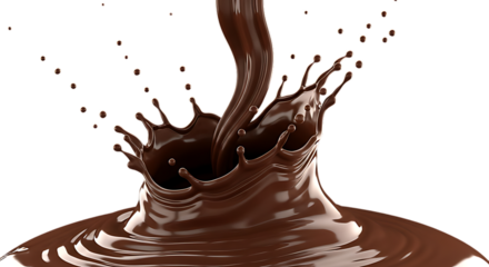 Chocolate liquid pouring with splash effect isolated on transparent background