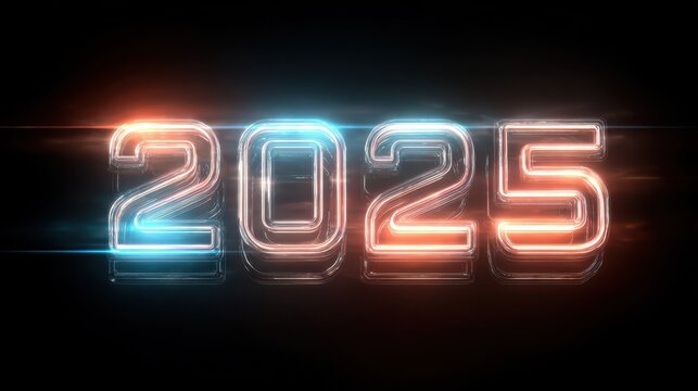 new year banner or greeting card with luminous inscription 2025