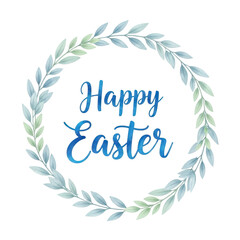Happy Easter: A cheerful wreath of leaves frames the message Happy Easter, creating a festive and inviting design perfect for Easter greetings.