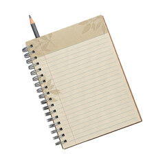 Spiral Bound Notebook with Lined Pages and Pencil Attached on Transparent Background