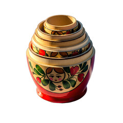 Stacking Wooden Matryoshka Dolls with Painted Faces and Floral Designs on Black Background Warm Sunlight Casting Soft Shadows