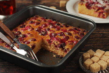 A cranberry pie, freshly backed and ready to be served