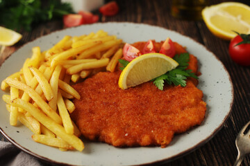 A Viennese schnizel with french fries