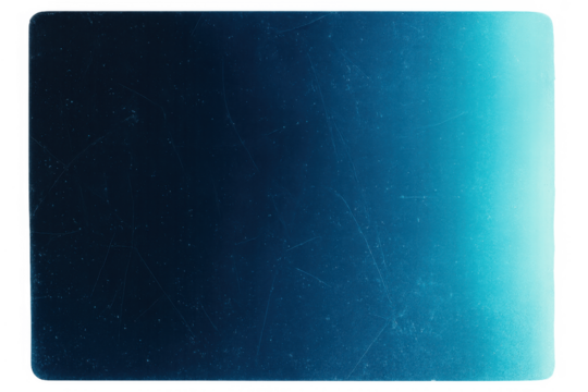 Abstract blue gradient background with scratched film texture, light leak overlay, and rounded corners on transparent background