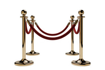 Polished stanchions with red velvet ropes, isolated on black isolated on transparent background