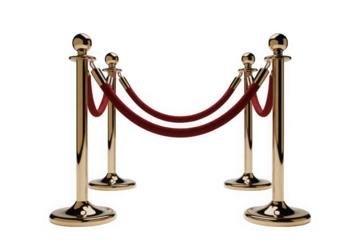 Polished stanchions with red velvet ropes, isolated on black isolated on transparent background