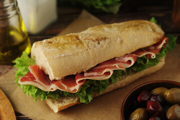 A spanish bocadillo sandwich with jamon