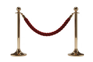 Gold stanchion with red velvet rope isolated on black background isolated on transparent background