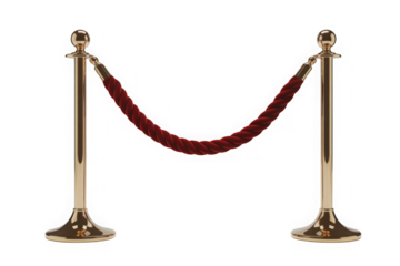 Gold stanchion with red velvet rope isolated on black background isolated on transparent background