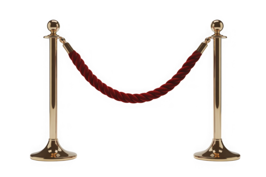 Gold stanchion with red velvet rope isolated on black background isolated on transparent background