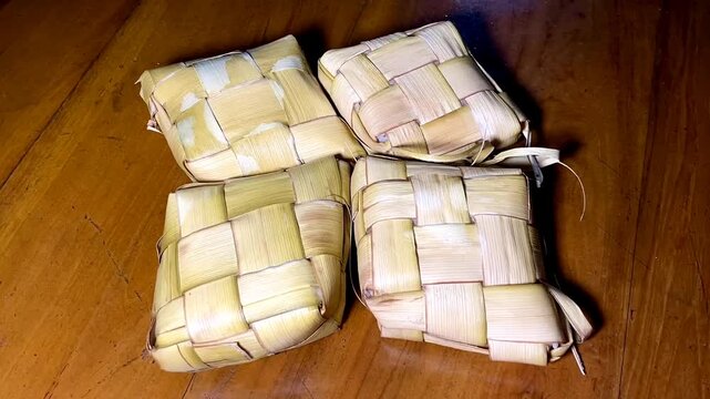 Fresh ketupat to welcome the month of Ramadan. Ketupat or rice dumpling is traditional food from Indonesia during of the celebration Islamic festivals Eid Mubarak and Eid al-Adha