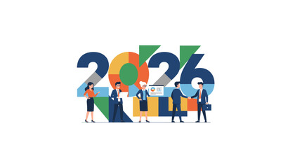 Corporate team planning negotiation and success for the business year 2026 goals