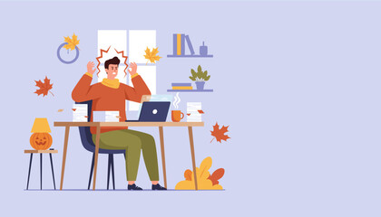 Businessman stressed by heavy workload and deadlines in the fall office