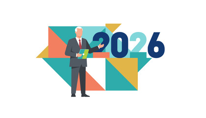 Executive professional planning 2026 goals with abstract geometric background