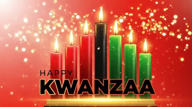 Happy Kwanzaa celebration with traditional African candles in symbolic red black and green colors representing unity culture heritage and festive spirit on glowing background for commercial use
