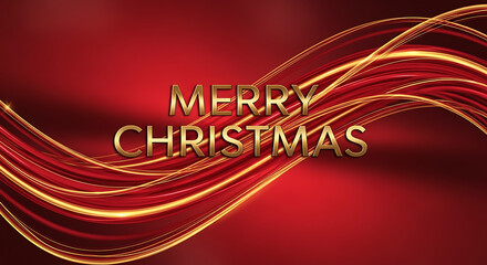 Merry Christmas Banner with Luxury Gold and Red Glowing Light Waves, Abstract Festive Background with Golden Streaks and Holiday Greeting, holiday party invitations, festive website banners.