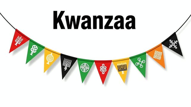 Kwanzaa celebration with African cultural symbols on colorful festive banner flags representing unity heritage tradition and community spirit on bright white background created for seasonal commercial