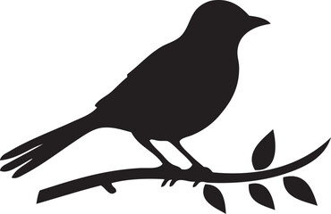 Elegant Bird Silhouette on Branch - Minimalist Nature Illustration