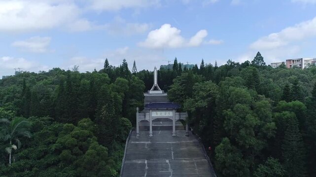 Martyrs Cemetery Memorial Monument in Zhanjiang China Aerial View with Forest Landscape