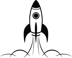 Black and white rocket launching with smoke trails