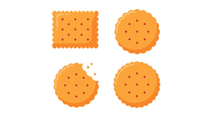 Crispy biscuit and cracker illustrations with square, round, and bitten designs. perfect vector graphic for snack-related projects, food packaging, and culinary presentations.