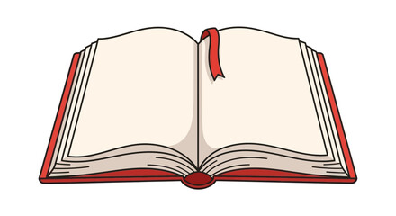 Open book with blank pages and a red bookmark. a simple, clear, isolated vector illustration representing knowledge, education, learning, study, reading, stories, and literature themes.