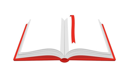 Open red book with red bookmark, displaying empty white pages, perfect for custom text or images. a crisp vector graphic symbolizing knowledge, education, reading, literature, stories, and new ideas.