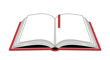 Open book with blank pages and a red bookmark, a versatile vector illustration ideal for educational resources, learning concepts, storytelling, and literary themes.