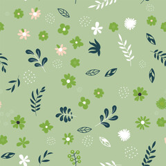 Green Flower vector pattern with green background