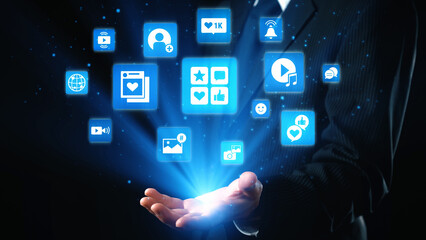 Concept of social media revolutionizes digital communication. This platform enables global...