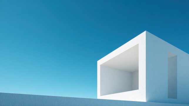 Minimalist white modern architecture against a clear blue sky clean geometric shapes - Powered by Adobe