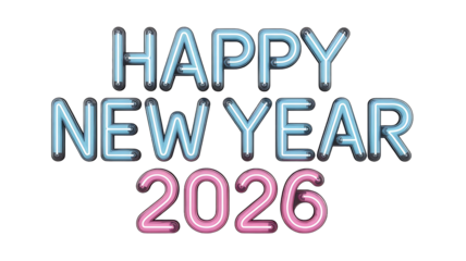 Happy new year 2026 neon sign text, celebratory greeting message