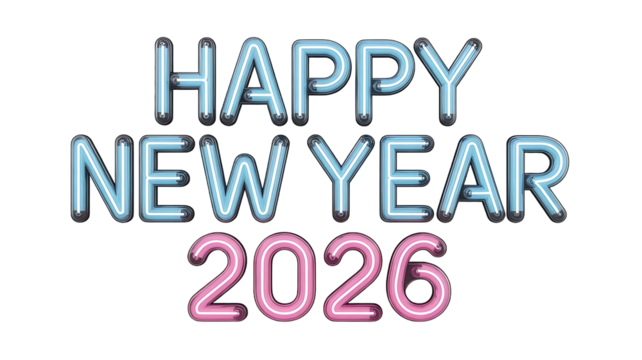 Happy new year 2026 neon sign text, celebratory greeting message