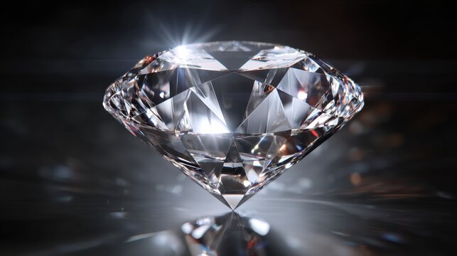 A sparkling faceted diamond gemstone with brilliant light refractions against a dark moody background