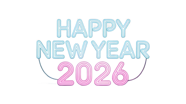 Happy new year 2026 bright neon light sign festive celebration event