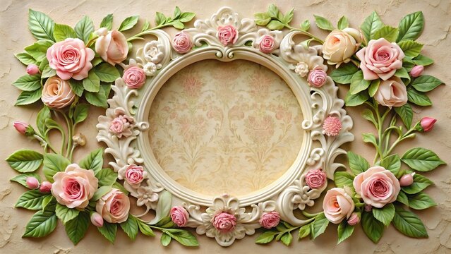 A vintage floral frame adorned with roses creates an elegant and romantic backdrop for celebrations and invitations - Powered by Adobe