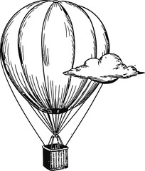 Vintage hot air balloon with a single cloud airship