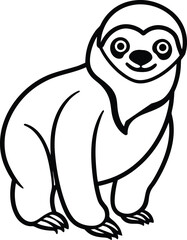 Fototapeta premium Cute cartoon illustration of a smiling three toed sloth sitting and looking forward with simple outline drawing style