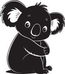 Cute Koala Bear Silhouette Vector Holding Eucalyptus Branch | Cartoon Animal Illustration