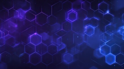 Abstract Digital Hexagonal Network with Illuminated Blue and Purple Color Scheme