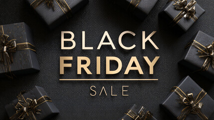 Exclusive Black Friday sale with elegant wrapped gifts and golden accents