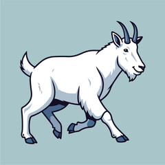 Obraz premium A majestic mountain goat with impressive horns stands proudly against a serene backdrop embodying strength and agility in the wilderness.