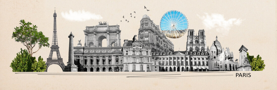 Contemporary design or art collage about Paris. Fashion vintage style. Travel, Vacation concept