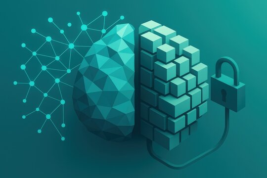 Abstract representation of cognitive processes depicting neural networks and data security systems illustrating the intersection of artificial intelligence and cybersecurity awareness
